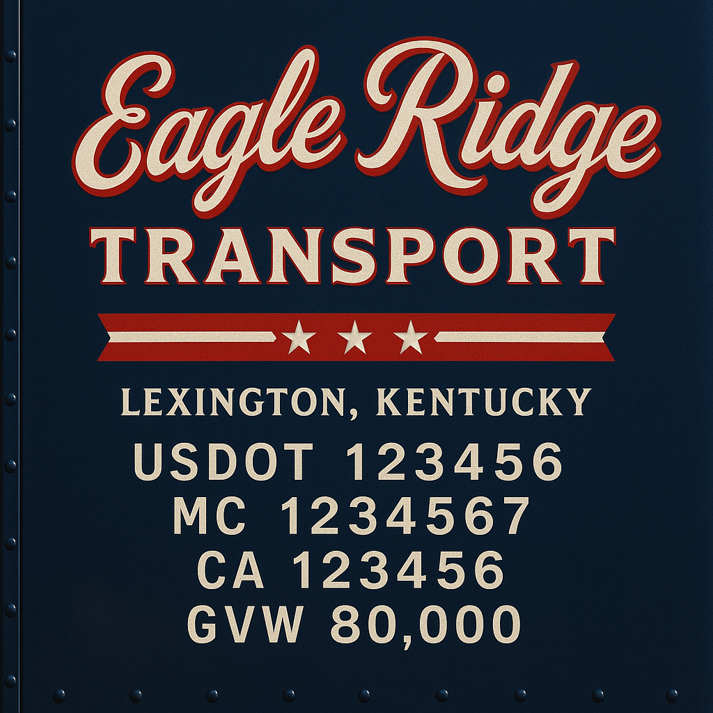 Custom Designed Trucking, Logistics, Truck Door Decal Lettering Sticker Sign Decal with USDOT, MC, GVW, CA, KYU (Set of 2)