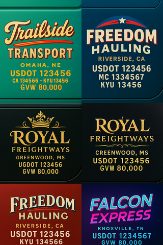 Custom Designed Trucking, Logistics, Truck Door Decal Lettering Sticker Sign Decal with USDOT, MC, GVW, CA, KYU (Set of 2)