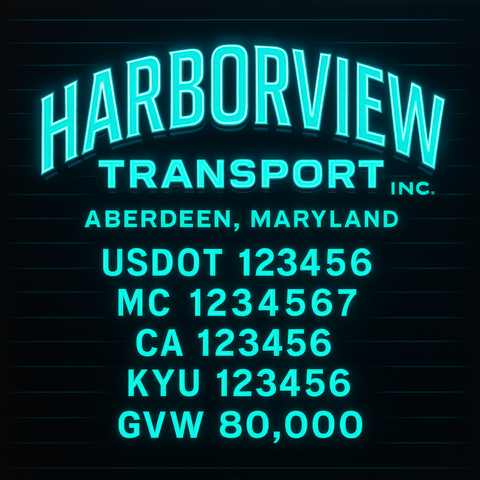 Custom Designed Trucking, Logistics, Truck Door Decal Lettering Sticker Sign Decal with USDOT, MC, GVW, CA, KYU (Set of 2)