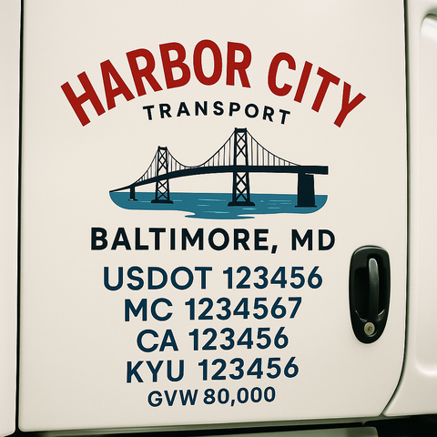 Custom Designed Trucking, Logistics, Truck Door Decal Lettering Sticker Sign Decal with USDOT, MC, GVW, CA, KYU (Set of 2)