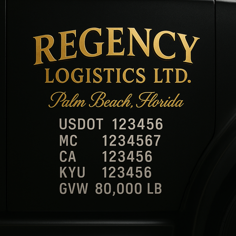Custom Designed Trucking, Logistics, Truck Door Decal Lettering Sticker Sign Decal with USDOT, MC, GVW, CA, KYU (Set of 2)