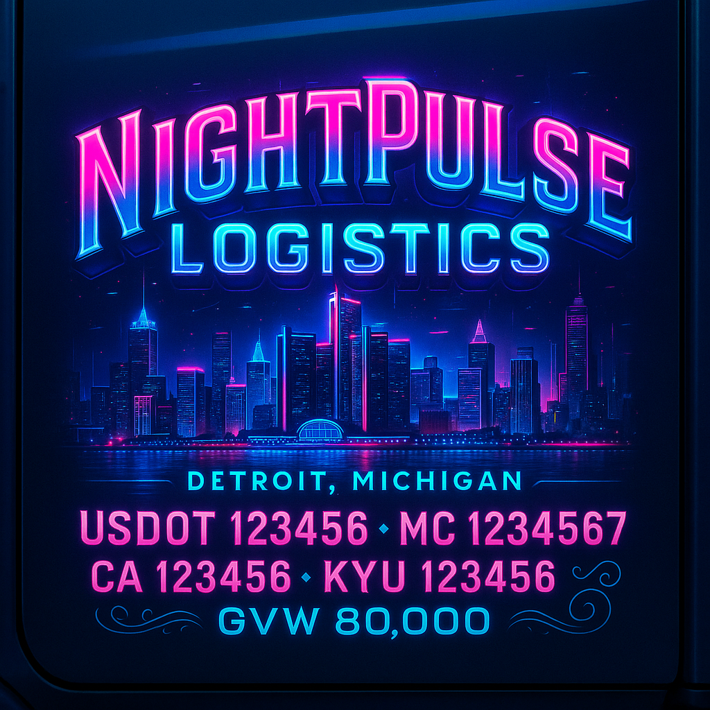 Custom Designed Trucking, Logistics, Truck Door Decal Lettering Sticker Sign Decal with USDOT, MC, GVW, CA, KYU (Set of 2)