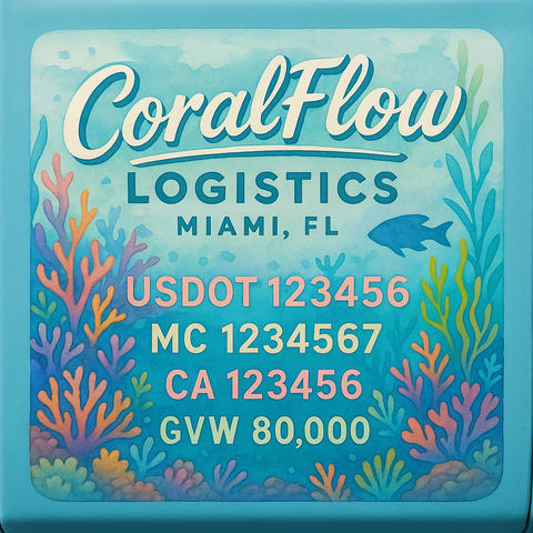Custom Designed Trucking, Logistics, Truck Door Decal Lettering Sticker Sign Decal with USDOT, MC, GVW, CA, KYU (Set of 2)