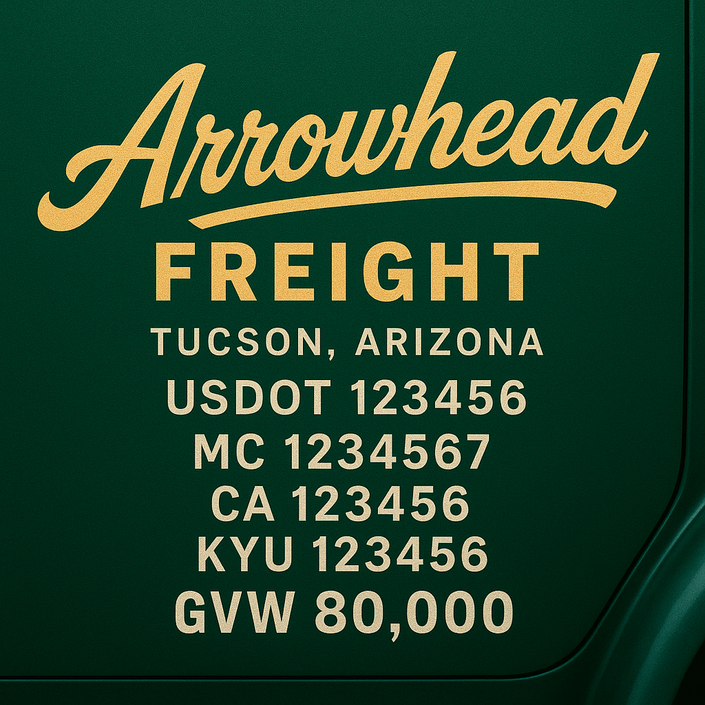Custom Designed Trucking, Logistics, Truck Door Decal Lettering Sticker Sign Decal with USDOT, MC, GVW, CA, KYU (Set of 2)