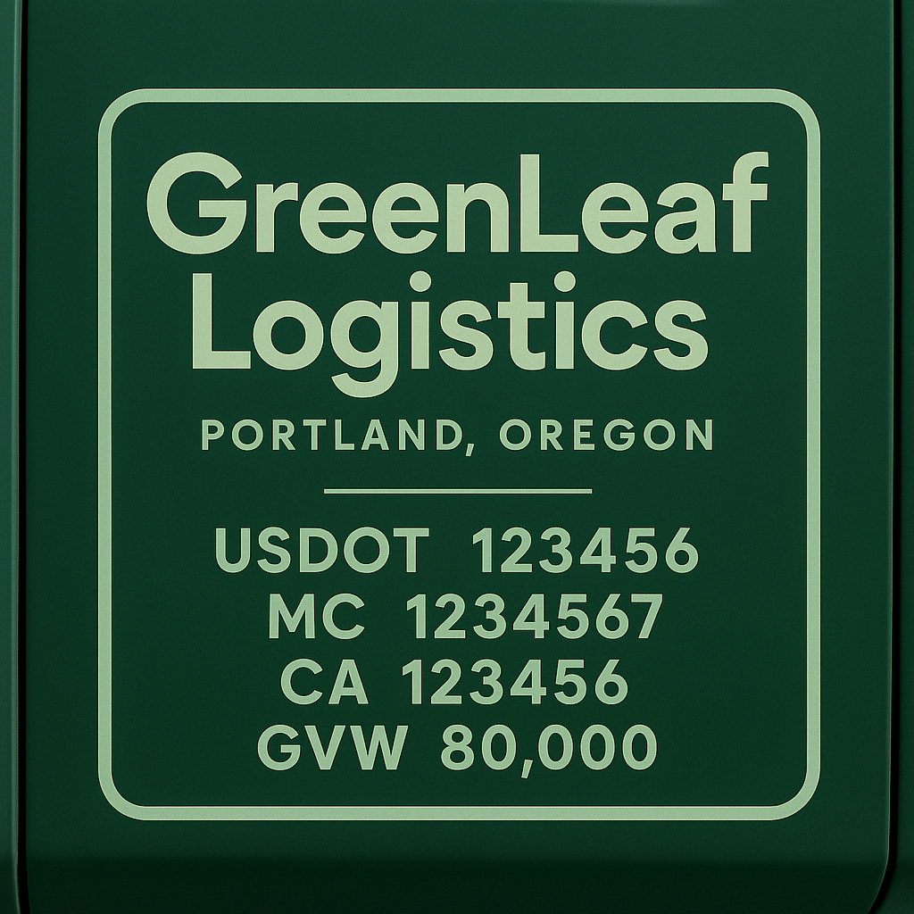 Custom Designed Trucking, Logistics, Truck Door Decal Lettering Sticker Sign Decal with USDOT, MC, GVW, CA, KYU (Set of 2)