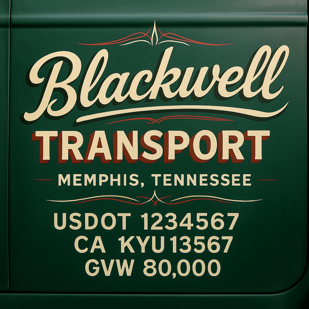 Custom Designed Trucking, Logistics, Truck Door Decal Lettering Sticker Sign Decal with USDOT, MC, GVW, CA, KYU (Set of 2)