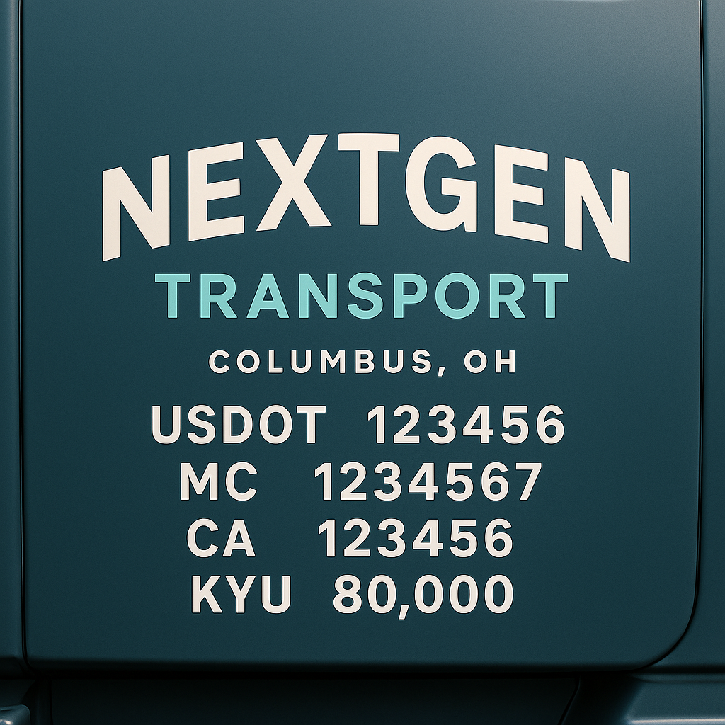 Custom Designed Trucking, Logistics, Truck Door Decal Lettering Sticker Sign Decal with USDOT, MC, GVW, CA, KYU (Set of 2)