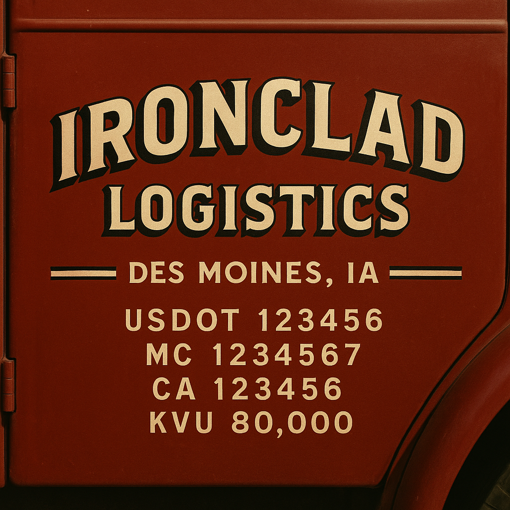 Custom Designed Trucking, Logistics, Truck Door Decal Lettering Sticker Sign Decal with USDOT, MC, GVW, CA, KYU (Set of 2)