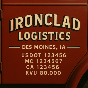 Custom Designed Trucking, Logistics, Truck Door Decal Lettering Sticker Sign Decal with USDOT, MC, GVW, CA, KYU (Set of 2)