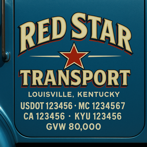 Custom Designed Trucking, Logistics, Truck Door Decal Lettering Sticker Sign Decal with USDOT, MC, GVW, CA, KYU (Set of 2)