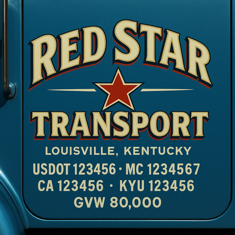 Custom Designed Trucking, Logistics, Truck Door Decal Lettering Sticker Sign Decal with USDOT, MC, GVW, CA, KYU (Set of 2)