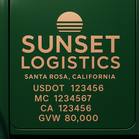 Custom Designed Trucking, Logistics, Truck Door Decal Lettering Sticker Sign Decal with USDOT, MC, GVW, CA, KYU (Set of 2)