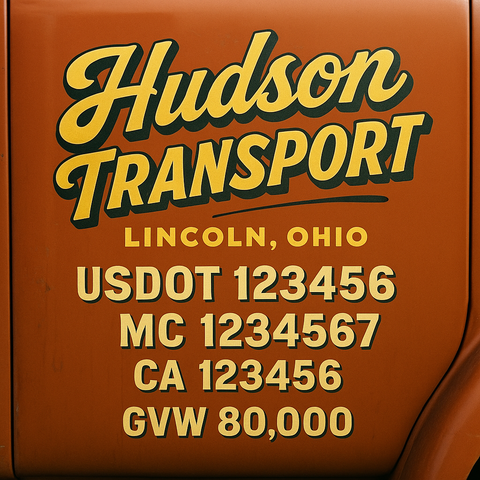 Custom Designed Trucking, Logistics, Truck Door Decal Lettering Sticker Sign Decal with USDOT, MC, GVW, CA, KYU (Set of 2)