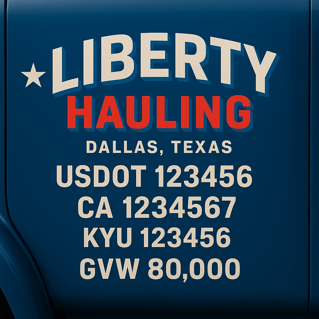 Custom Designed Trucking, Logistics, Truck Door Decal Lettering Sticker Sign Decal with USDOT, MC, GVW, CA, KYU (Set of 2)