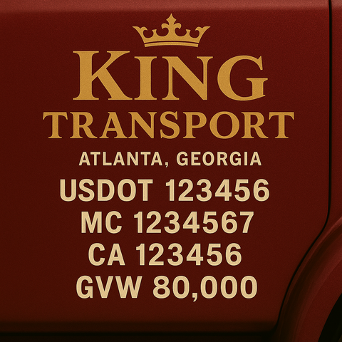 Custom Designed Trucking, Logistics, Truck Door Decal Lettering Sticker Sign Decal with USDOT, MC, GVW, CA, KYU (Set of 2)
