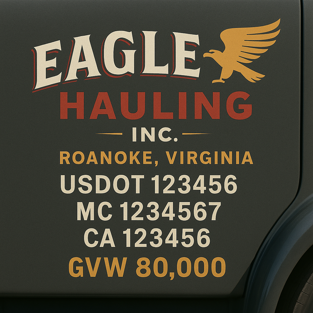 Custom Designed Trucking, Logistics, Truck Door Decal Lettering Sticker Sign Decal with USDOT, MC, GVW, CA, KYU (Set of 2)