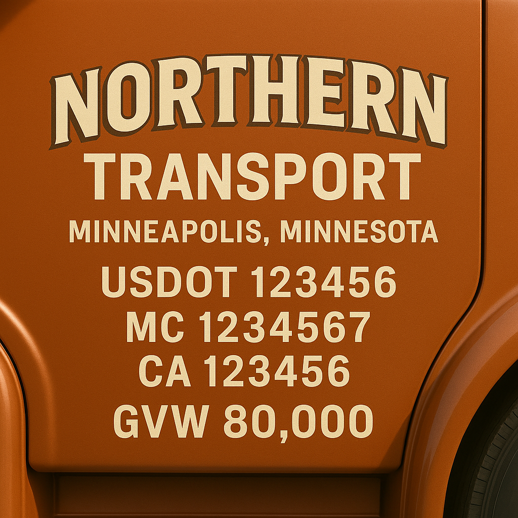 Custom Designed Trucking, Logistics, Truck Door Decal Lettering Sticker Sign Decal with USDOT, MC, GVW, CA, KYU (Set of 2)