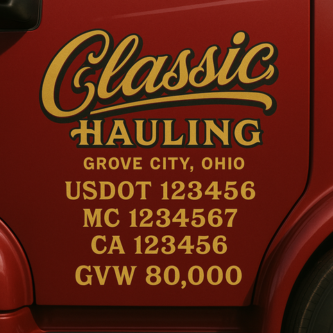 Custom Designed Trucking, Logistics, Truck Door Decal Lettering Sticker Sign Decal with USDOT, MC, GVW, CA, KYU (Set of 2)