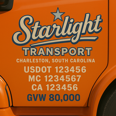Custom Designed Trucking, Logistics, Truck Door Decal Lettering Sticker Sign Decal with USDOT, MC, GVW, CA, KYU (Set of 2)