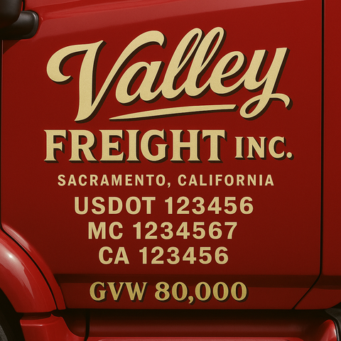 Custom Designed Trucking, Logistics, Truck Door Decal Lettering Sticker Sign Decal with USDOT, MC, GVW, CA, KYU (Set of 2)