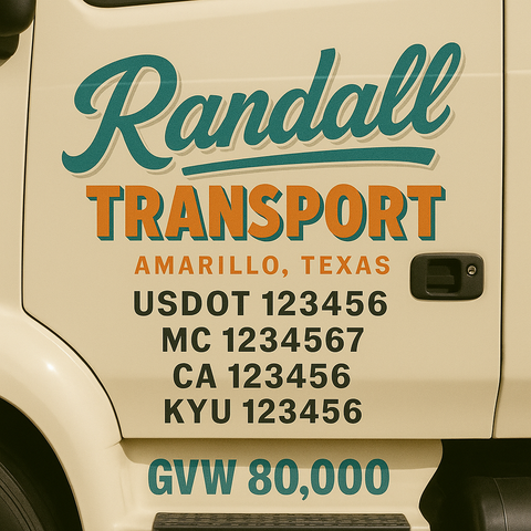 Custom Designed Trucking, Logistics, Truck Door Decal Lettering Sticker Sign Decal with USDOT, MC, GVW, CA, KYU (Set of 2)