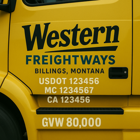 Custom Designed Trucking, Logistics, Truck Door Decal Lettering Sticker Sign Decal with USDOT, MC, GVW, CA, KYU (Set of 2)