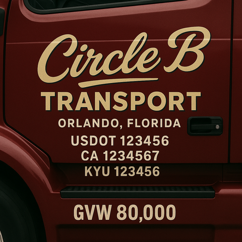 Custom Designed Trucking, Logistics, Truck Door Decal Lettering Sticker Sign Decal with USDOT, MC, GVW, CA, KYU (Set of 2)