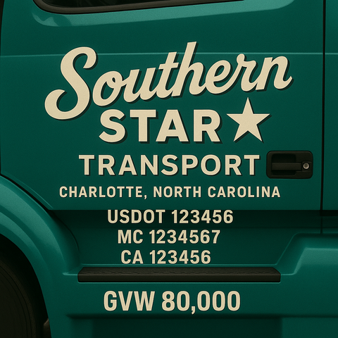 Custom Designed Trucking, Logistics, Truck Door Decal Lettering Sticker Sign Decal with USDOT, MC, GVW, CA, KYU (Set of 2)