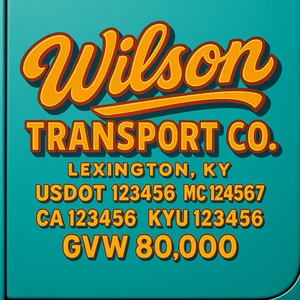 Custom Designed Trucking, Logistics, Truck Door Decal Lettering Sticker Sign Decal with USDOT, MC, GVW, CA, KYU (Set of 2)