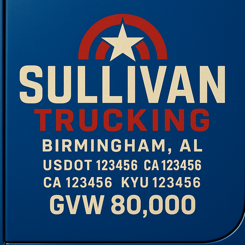 Custom Designed Trucking, Logistics, Truck Door Decal Lettering Sticker Sign Decal with USDOT, MC, GVW, CA, KYU (Set of 2)
