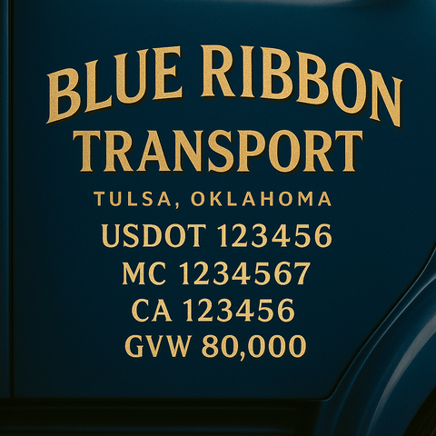 Custom Designed Trucking, Logistics, Truck Door Decal Lettering Sticker Sign Decal with USDOT, MC, GVW, CA, KYU (Set of 2)