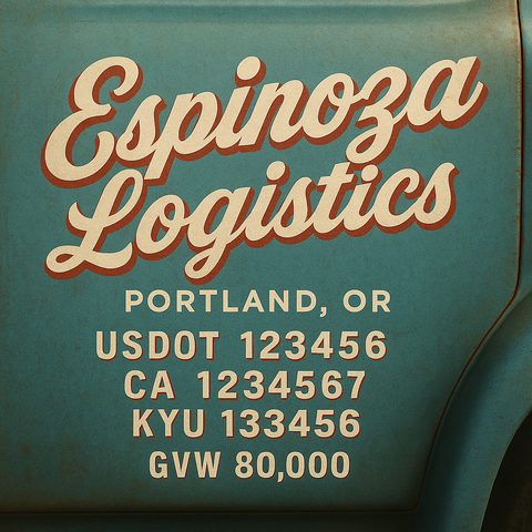 Custom Designed Trucking, Logistics, Truck Door Decal Lettering Sticker Sign Decal with USDOT, MC, GVW, CA, KYU (Set of 2)
