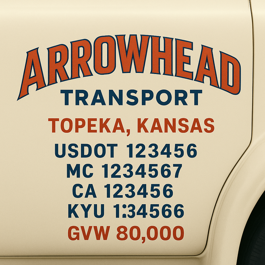 Custom Designed Trucking, Logistics, Truck Door Decal Lettering Sticker Sign Decal with USDOT, MC, GVW, CA, KYU (Set of 2)