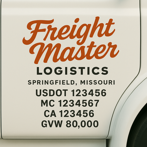 Custom Designed Trucking, Logistics, Truck Door Decal Lettering Sticker Sign Decal with USDOT, MC, GVW, CA, KYU (Set of 2)