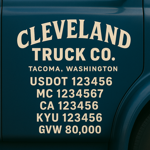 Custom Designed Trucking, Logistics, Truck Door Decal Lettering Sticker Sign Decal with USDOT, MC, GVW, CA, KYU (Set of 2)
