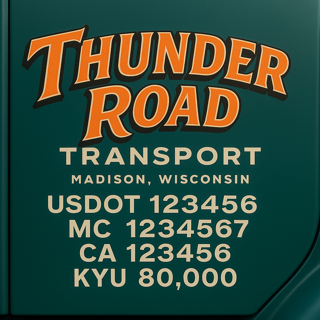 Custom Designed Trucking, Logistics, Truck Door Decal Lettering Sticker Sign Decal with USDOT, MC, GVW, CA, KYU (Set of 2)
