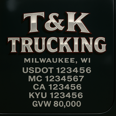 Custom Designed Trucking, Logistics, Truck Door Decal Lettering Sticker Sign Decal with USDOT, MC, GVW, CA, KYU (Set of 2)