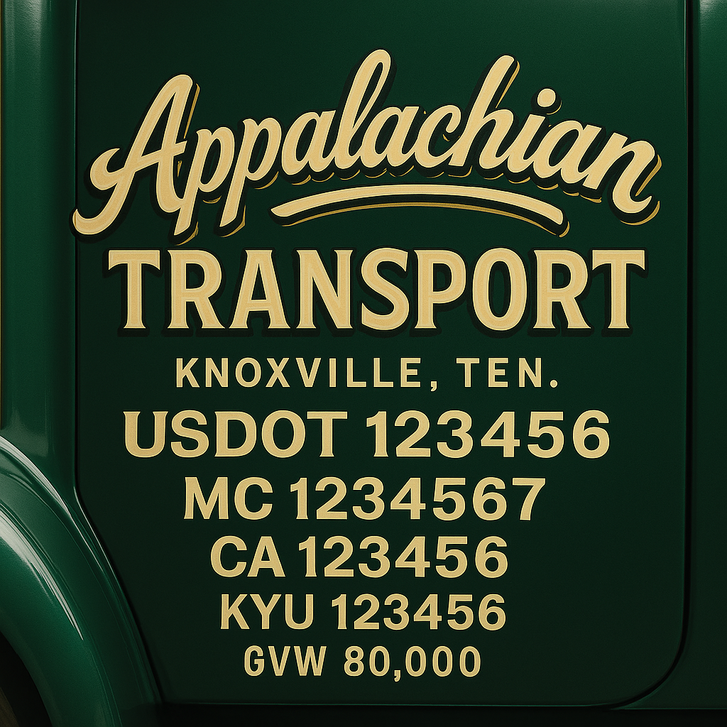 Custom Designed Trucking, Logistics, Truck Door Decal Lettering Sticker Sign Decal with USDOT, MC, GVW, CA, KYU (Set of 2)