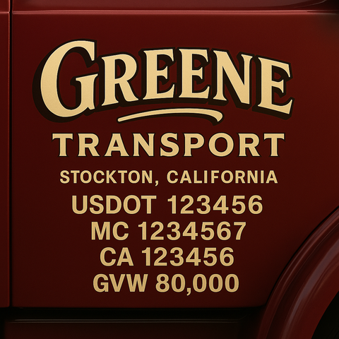 Custom Designed Trucking, Logistics, Truck Door Decal Lettering Sticker Sign Decal with USDOT, MC, GVW, CA, KYU (Set of 2)