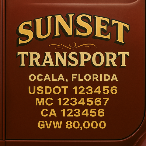 Custom Designed Trucking, Logistics, Truck Door Decal Lettering Sticker Sign Decal with USDOT, MC, GVW, CA, KYU (Set of 2)