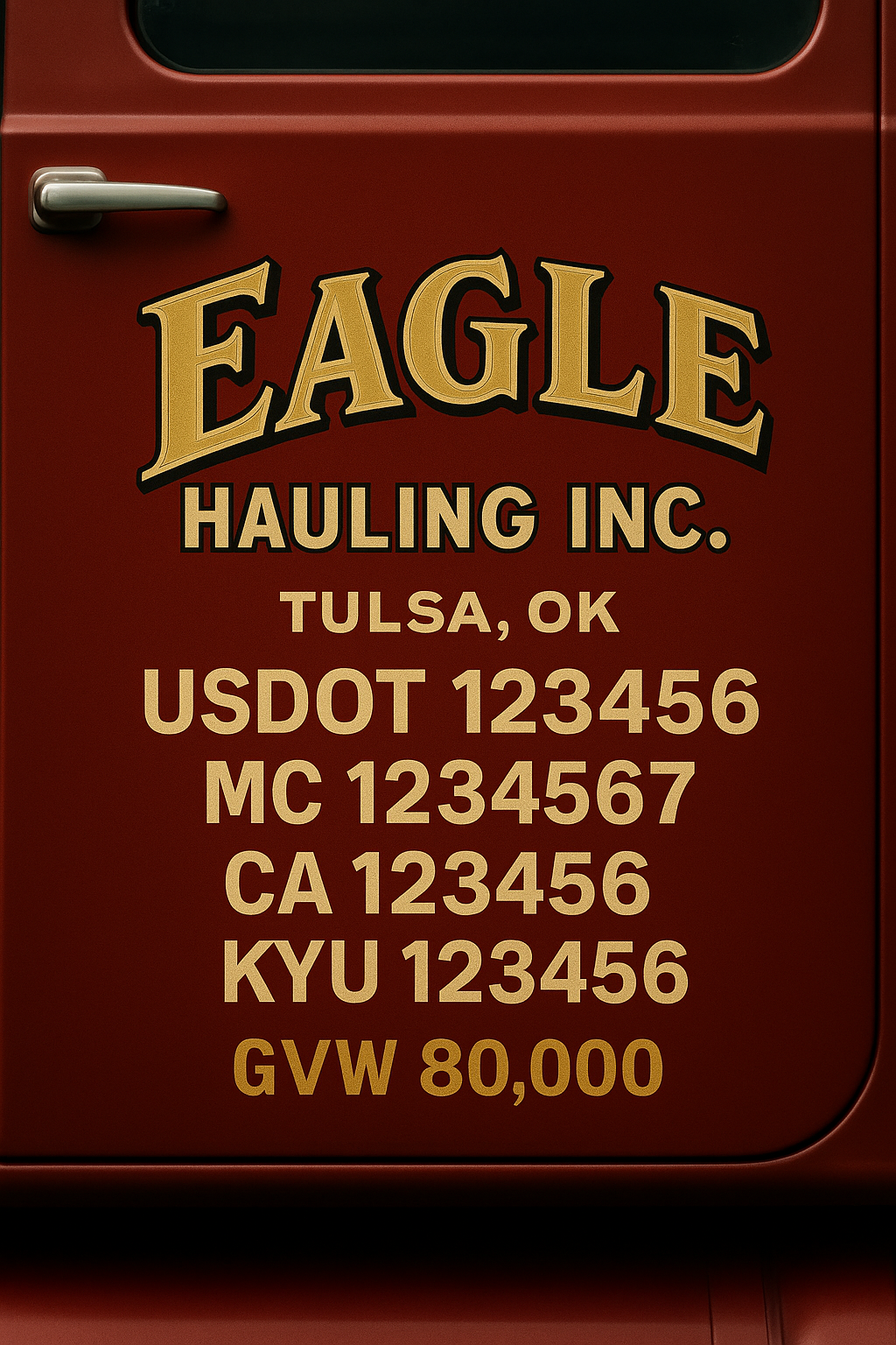 Custom Designed Trucking, Logistics, Truck Door Decal Lettering Sticker Sign Decal with USDOT, MC, GVW, CA, KYU (Set of 2)