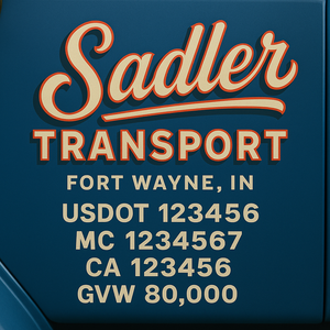Custom Designed Trucking, Logistics, Truck Door Decal Lettering Sticker Sign Decal with USDOT, MC, GVW, CA, KYU (Set of 2)