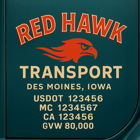 Custom Designed Trucking, Logistics, Truck Door Decal Lettering Sticker Sign Decal with USDOT, MC, GVW, CA, KYU (Set of 2)