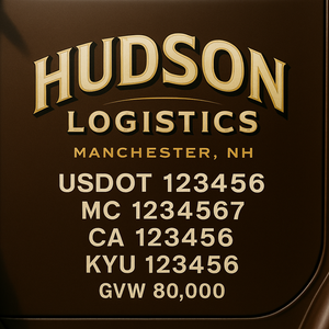 Custom Designed Trucking, Logistics, Truck Door Decal Lettering Sticker Sign Decal with USDOT, MC, GVW, CA, KYU (Set of 2)