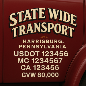 Custom Designed Trucking, Logistics, Truck Door Decal Lettering Sticker Sign Decal with USDOT, MC, GVW, CA, KYU (Set of 2)