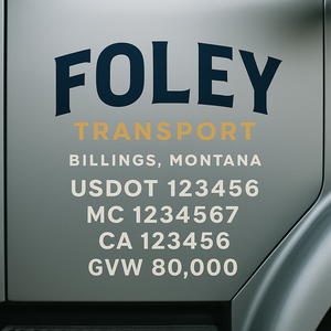 Custom Designed Trucking, Logistics, Truck Door Decal Lettering Sticker Sign Decal with USDOT, MC, GVW, CA, KYU (Set of 2)