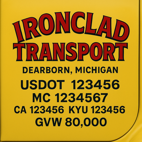 Custom Designed Trucking, Logistics, Truck Door Decal Lettering Sticker Sign Decal with USDOT, MC, GVW, CA, KYU (Set of 2)