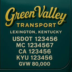 Custom Designed Trucking, Logistics, Truck Door Decal Lettering Sticker Sign Decal with USDOT, MC, GVW, CA, KYU (Set of 2)