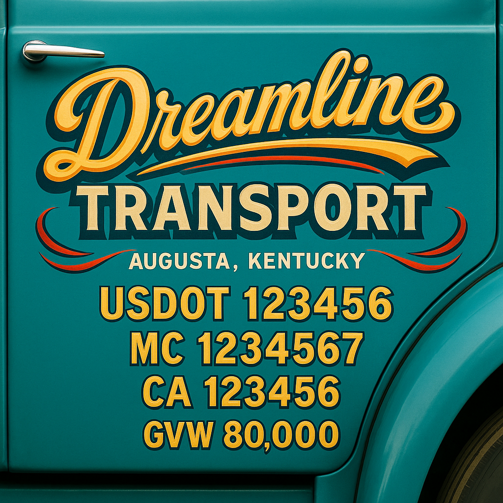 Custom Designed Trucking, Logistics, Truck Door Decal Lettering Sticker Sign Decal with USDOT, MC, GVW, CA, KYU (Set of 2)