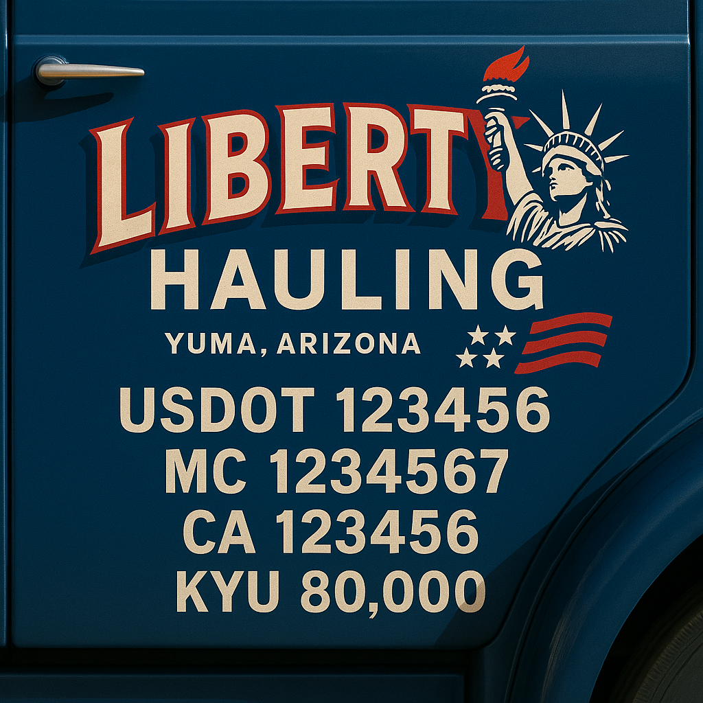 Custom Designed Trucking, Logistics, Truck Door Decal Lettering Sticker Sign Decal with USDOT, MC, GVW, CA, KYU (Set of 2)